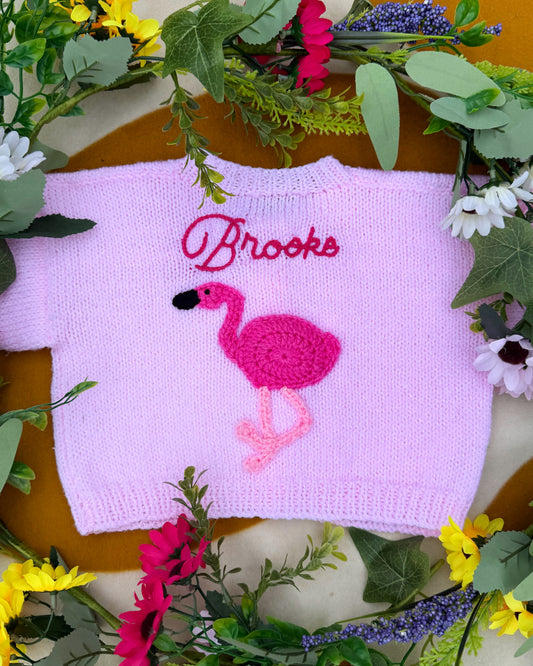 Flamingo cardigan🦩| Hand-knitted | 0-5