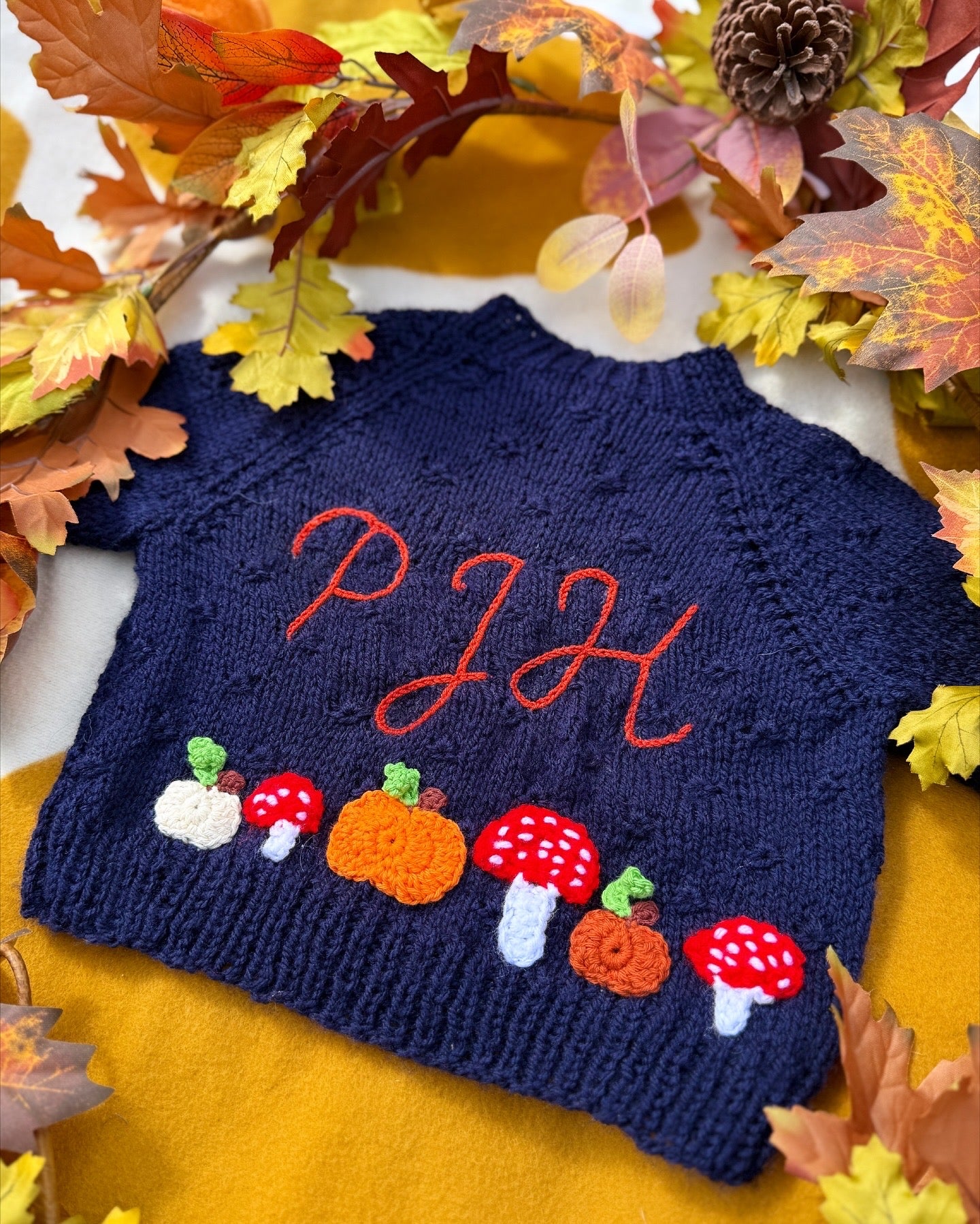 Personalisable Halloween pumpkin and toadstool cardigan ππ| Hand-knitted | 0-5