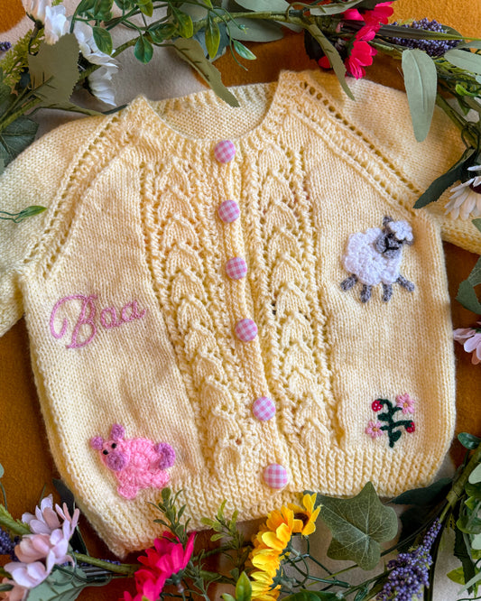 'On the Farm' cardigan | Hand-knitted | 1-5