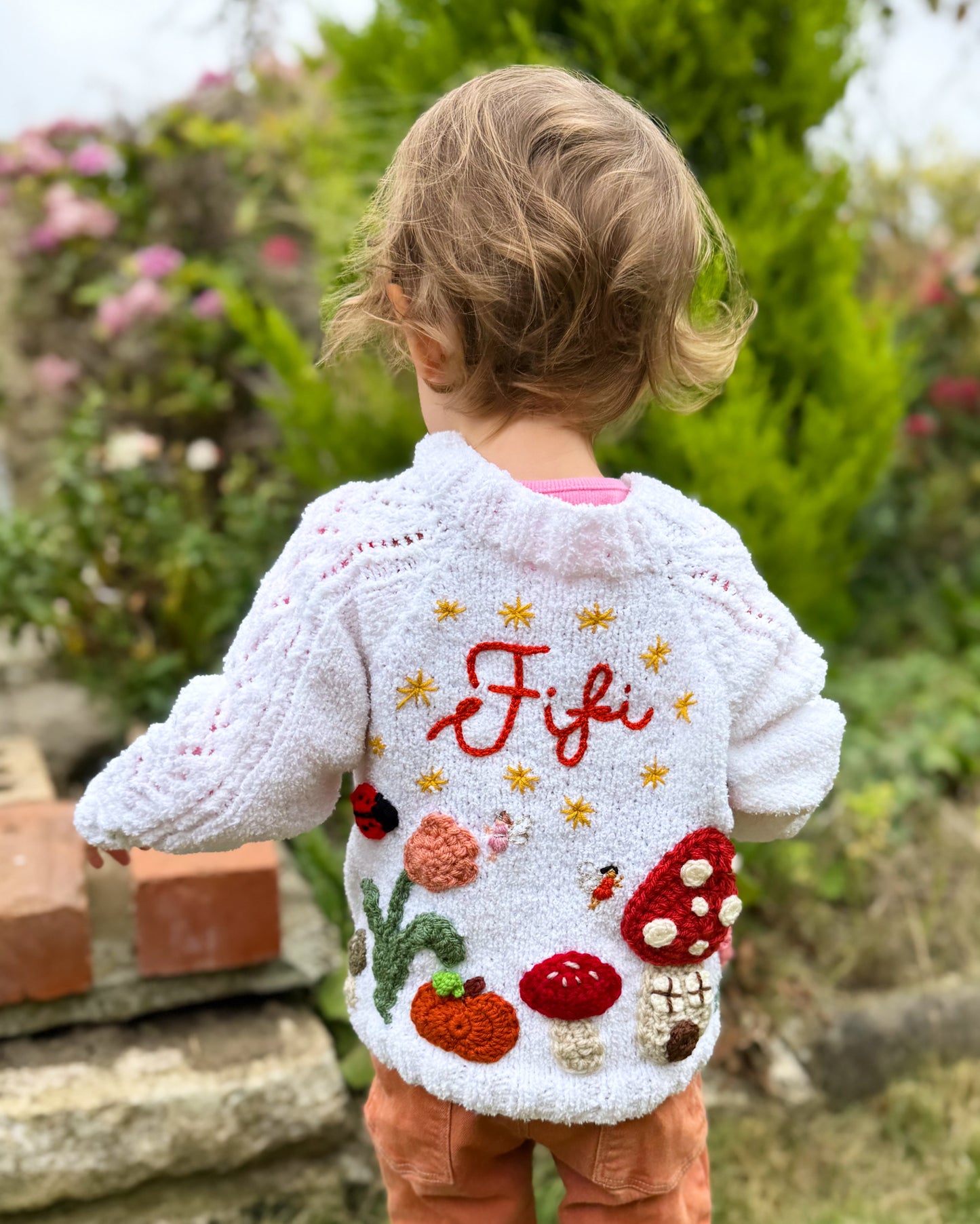 Personalisable ‘Enchanted Garden’ fairy cardigan | Hand-knitted | 1-5