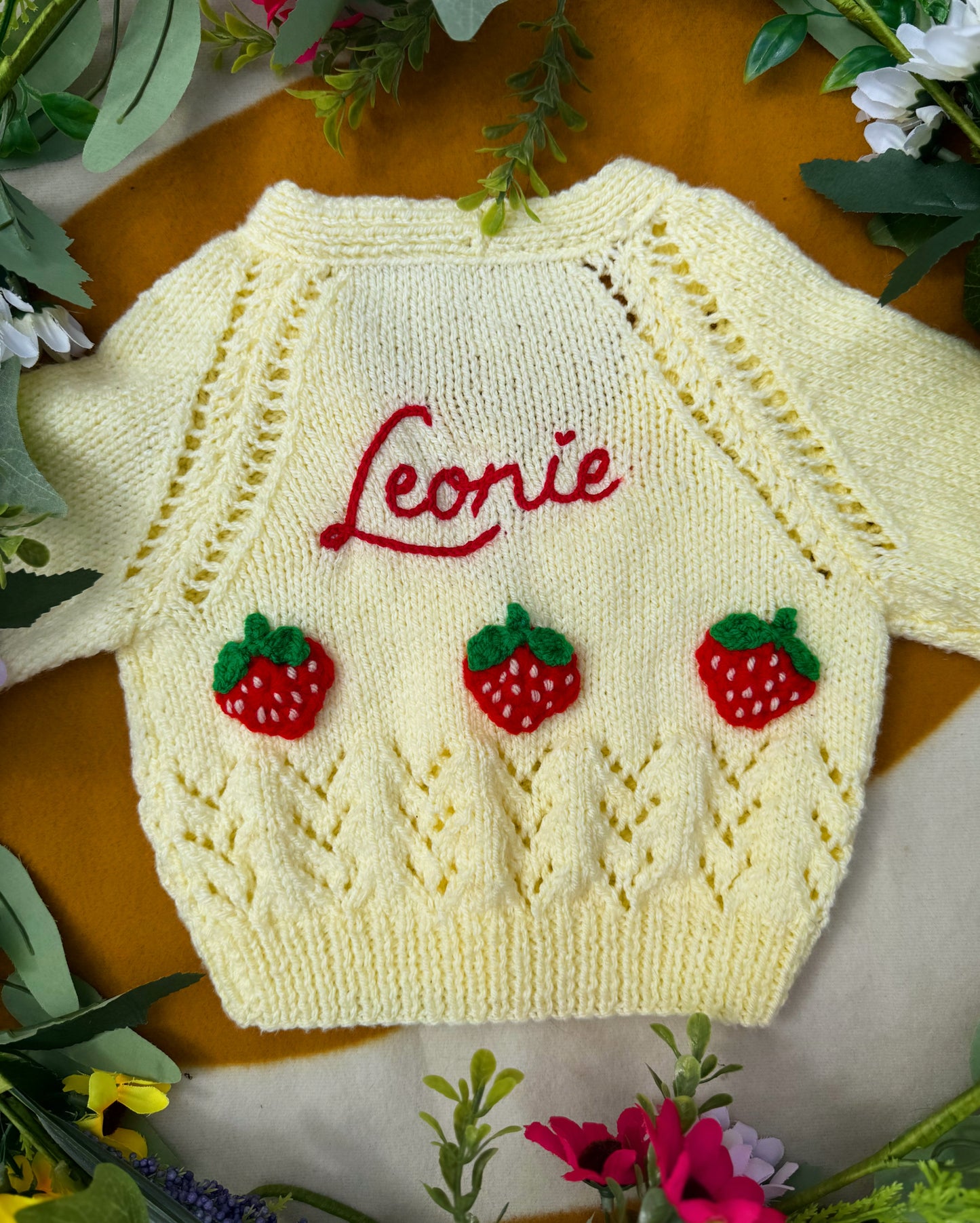 Strawberry cardigan | Hand-knitted | 0-3