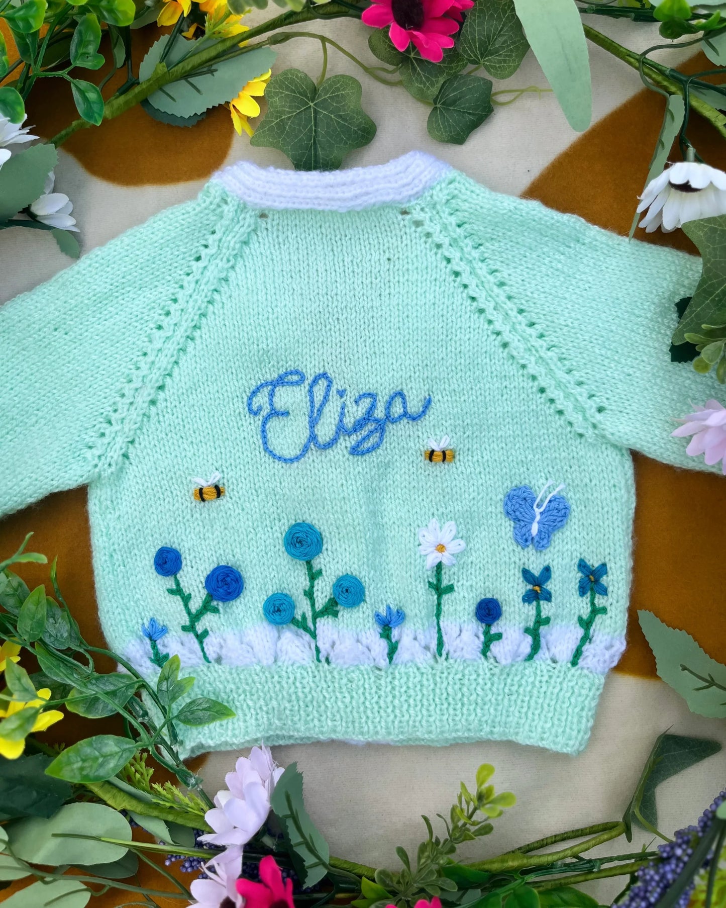 Personalisable flower garden cardigan 🌺 | Hand-knitted | 0-5