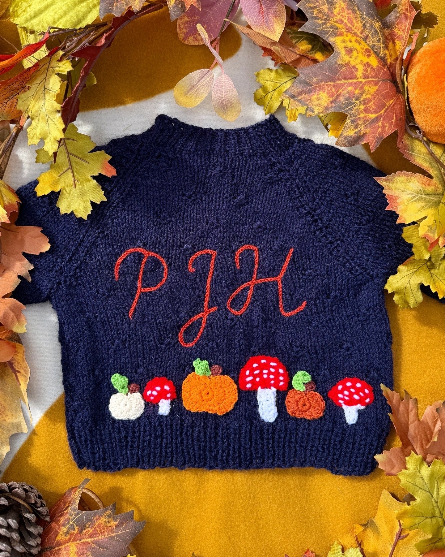 Personalisable Halloween pumpkin and toadstool cardigan ππ| Hand-knitted | 0-5