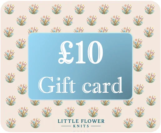 Little Flower Knits £10 personalised kids knitwear gift card with floral pattern background