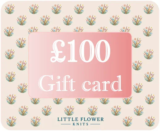 £100 personalised kids knitwear gift card from Little Flower Knits with floral design background