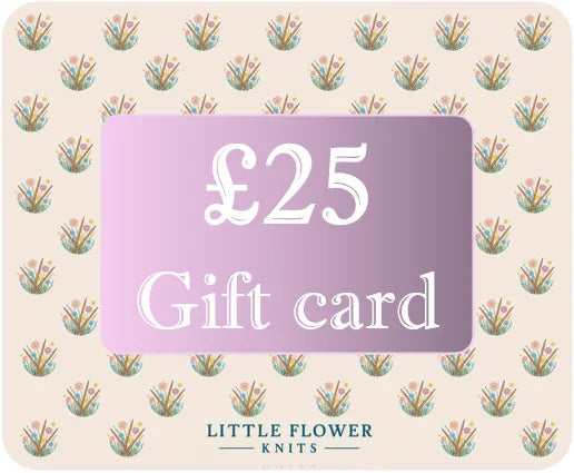 Personalised kids knitwear gift card from Little Flower Knits with a 25 pound value and floral design
