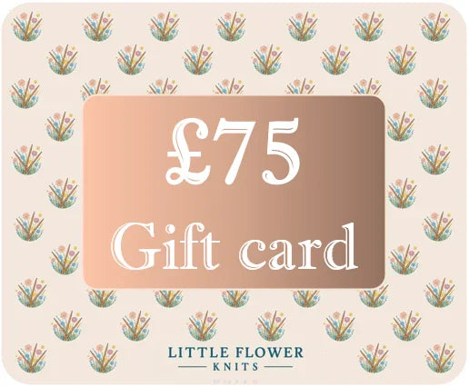 Personalised kids knitwear gift card worth 75 pounds from Little Flower Knits with floral design