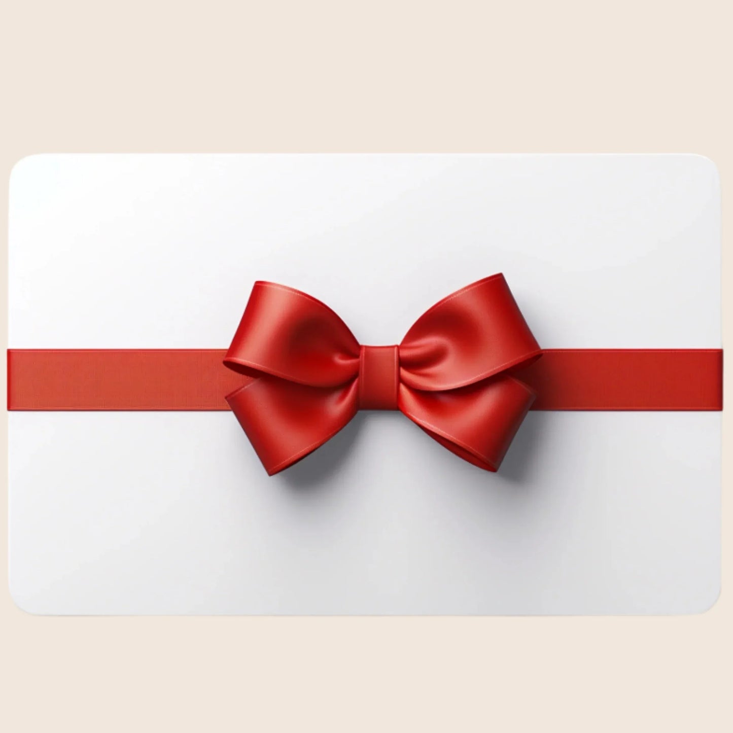 White card with red ribbon and bow for personalised kids knitwear gift card by Little Flower Knits