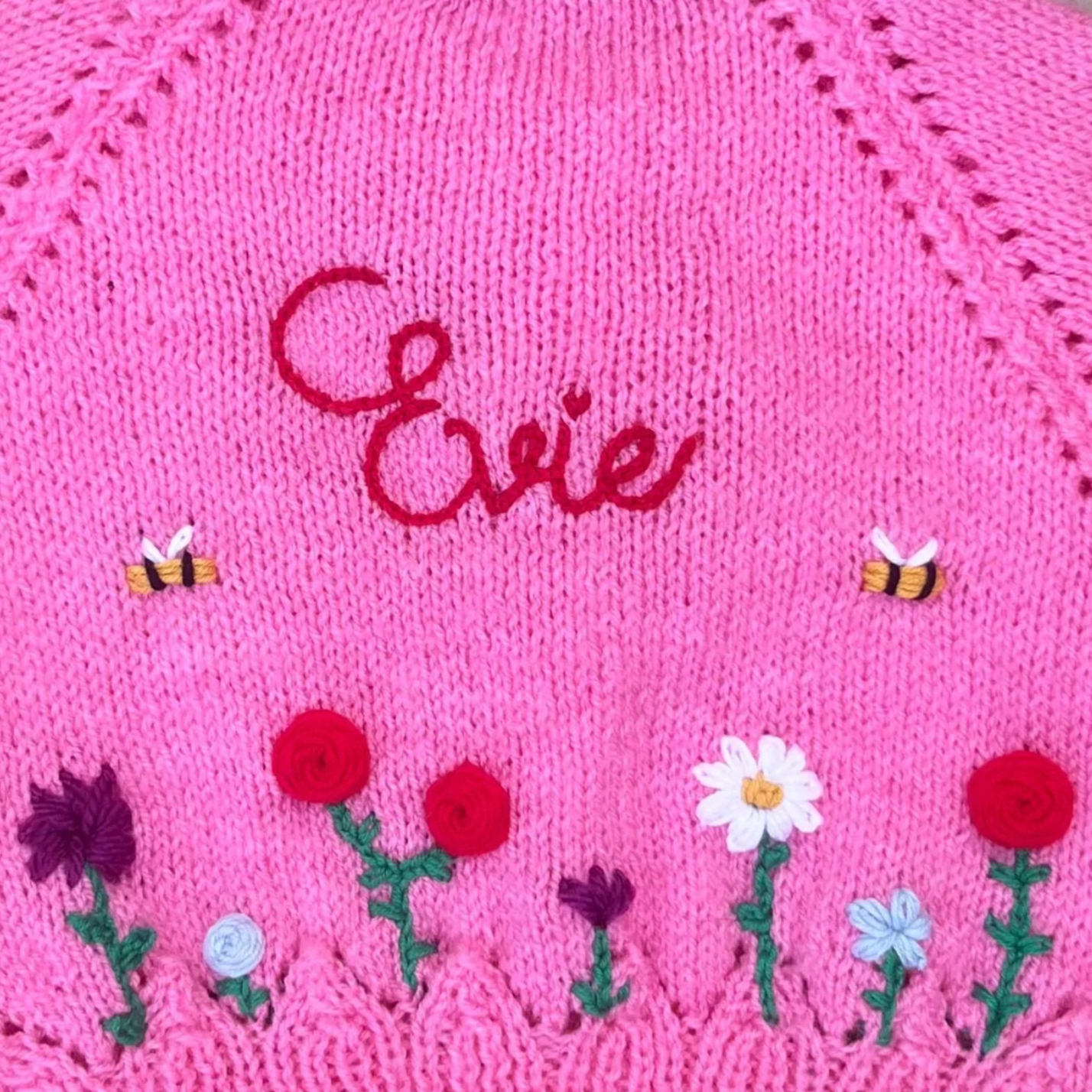 Personalisable flower garden cardigan 🌺 | Hand-knitted | 0-5