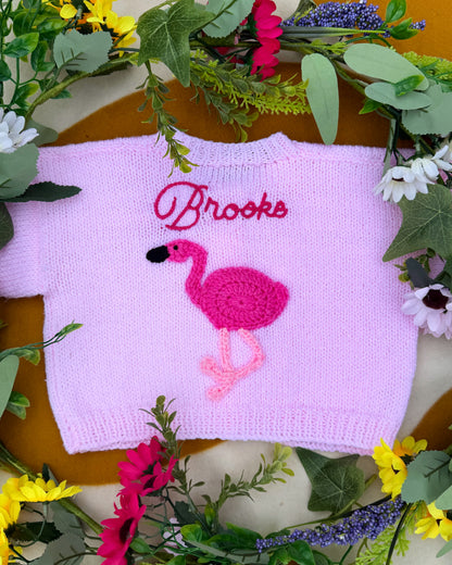 Flamingo cardigan🦩| Hand-knitted | 0-5
