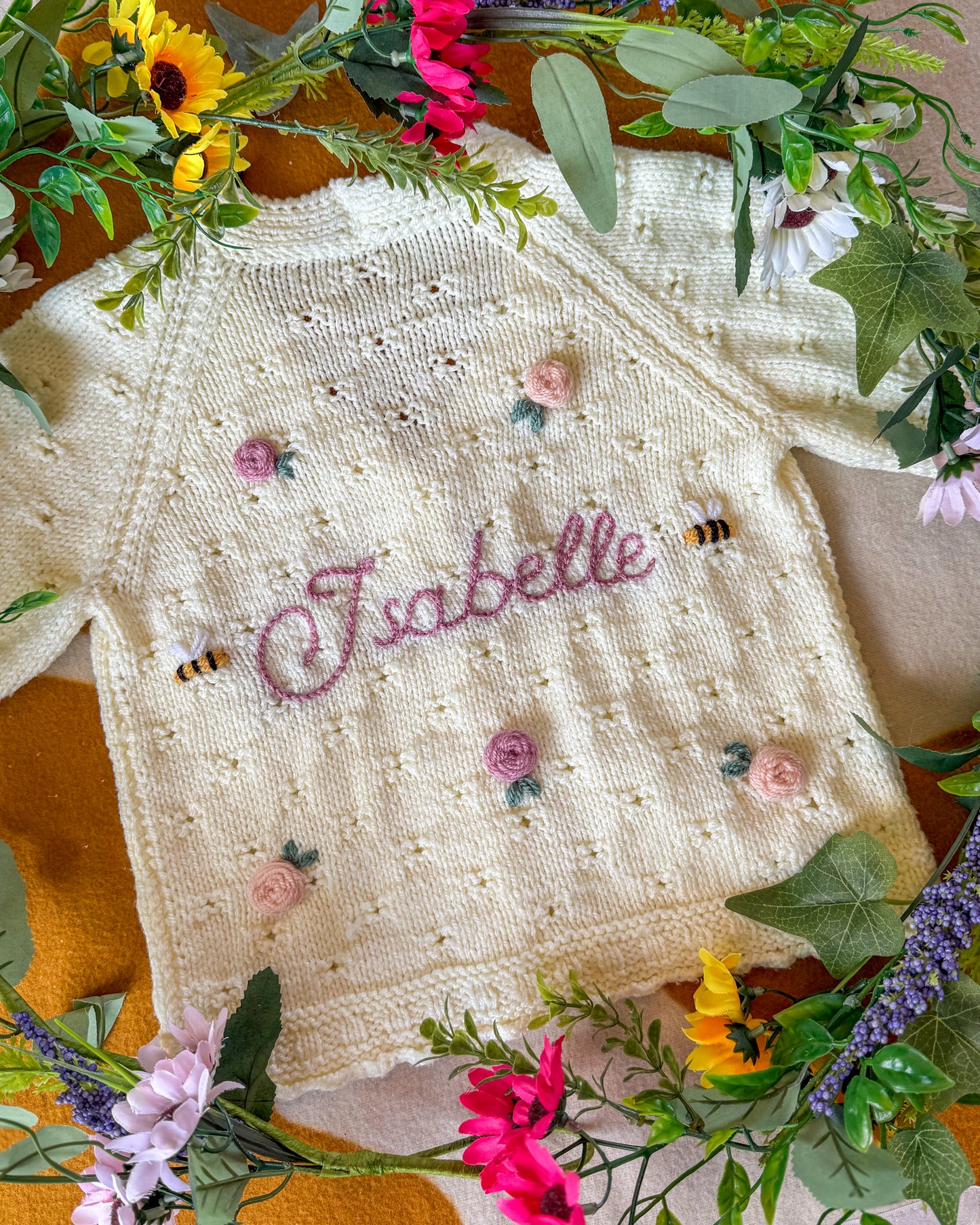 Rose & bee cardigan🌹🐝| 6m-5