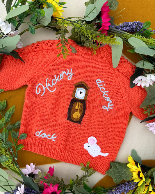 Pre-made | Personalisable hickory dickory dock cardigan | Hand-knitted | 9-12m