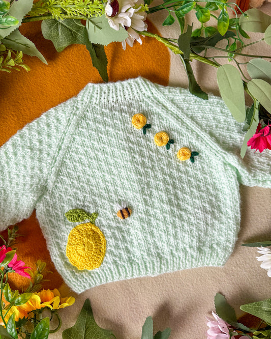 Pre-made | Lemon cardigan 🍋 🐝 | 0-3m