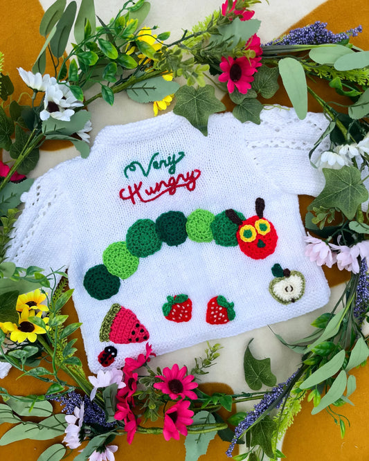 Personalisable caterpillar cardigan 🐛| Hand-knitted | 1-5