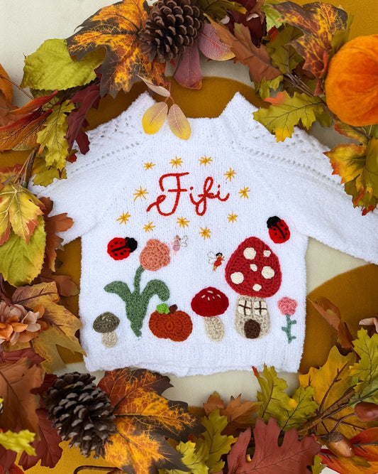 Personalisable ‘Enchanted Garden’ fairy cardigan | Hand-knitted | 1-5