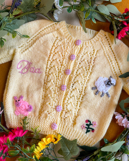 'On the Farm' cardigan | Hand-knitted | 1-5