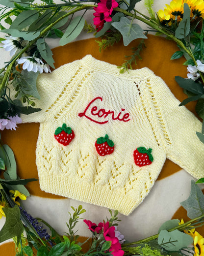 Strawberry cardigan | Hand-knitted | 0-3