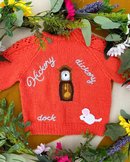 Pre-made | Personalisable hickory dickory dock cardigan | Hand-knitted | 9-12m