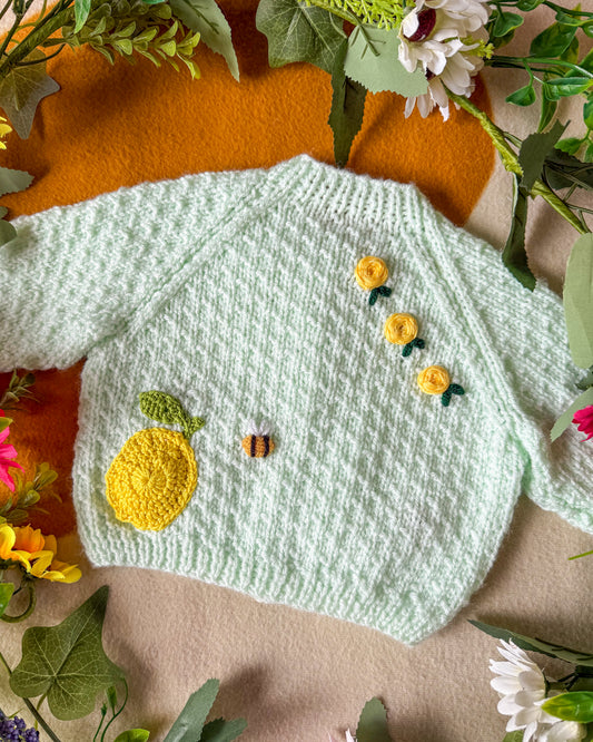 Pre-made | Lemon cardigan 🍋 🐝 | 0-3m