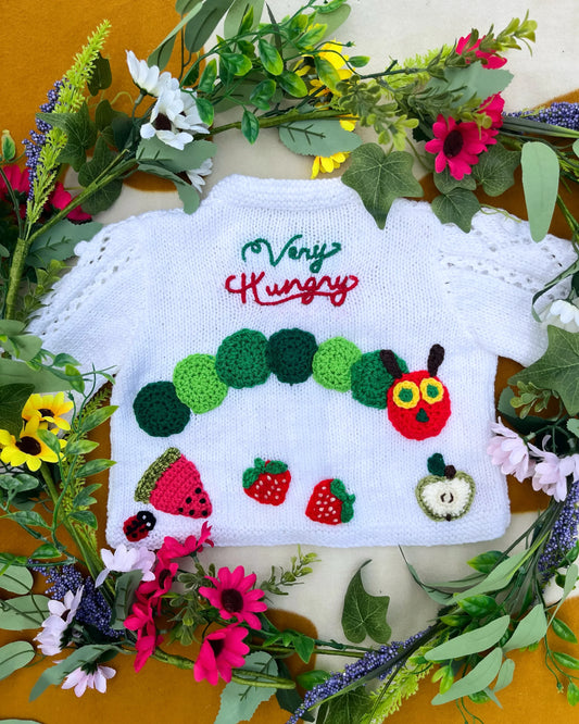 Personalisable caterpillar cardigan 🐛| Hand-knitted | 1-5
