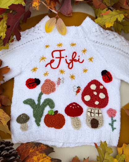 Personalisable ‘Enchanted Garden’ fairy cardigan | Hand-knitted | 1-5