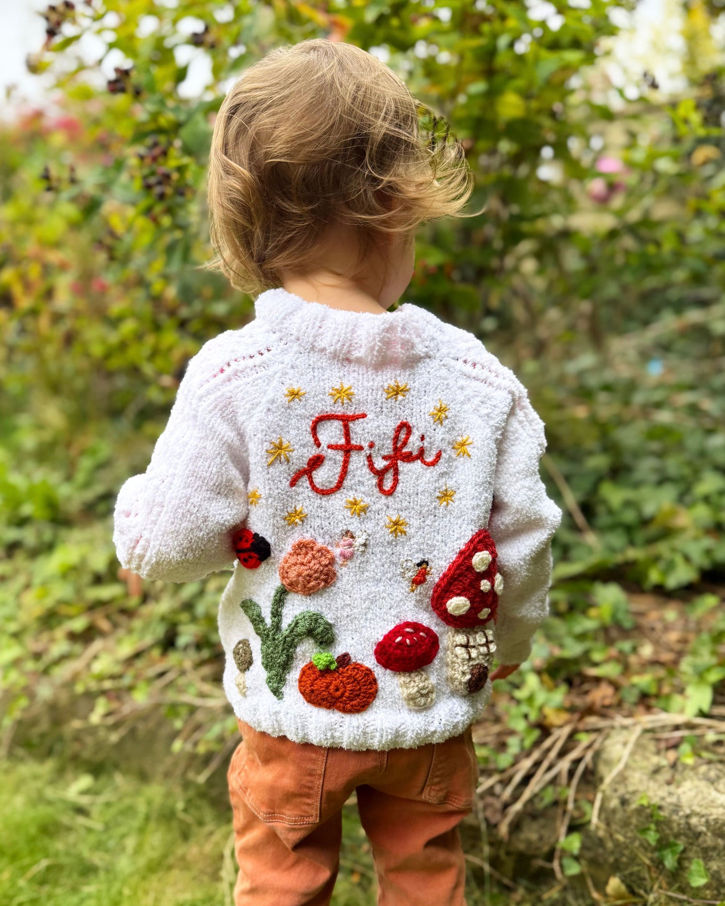 Personalisable ‘Enchanted Garden’ fairy cardigan | Hand-knitted | 1-5