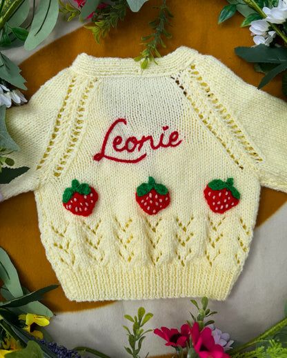 Strawberry cardigan | Hand-knitted | 0-3