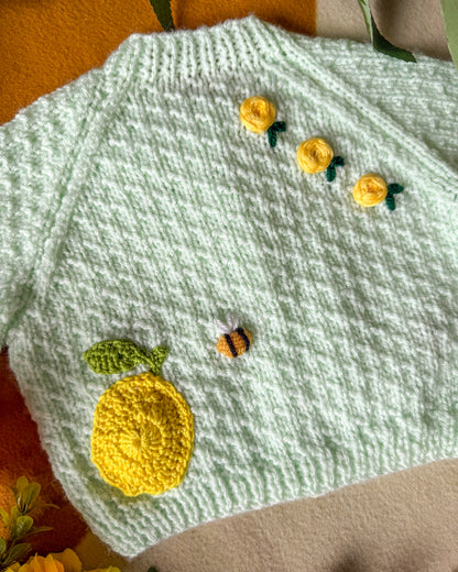 Pre-made | Lemon cardigan 🍋 🐝 | 0-3m