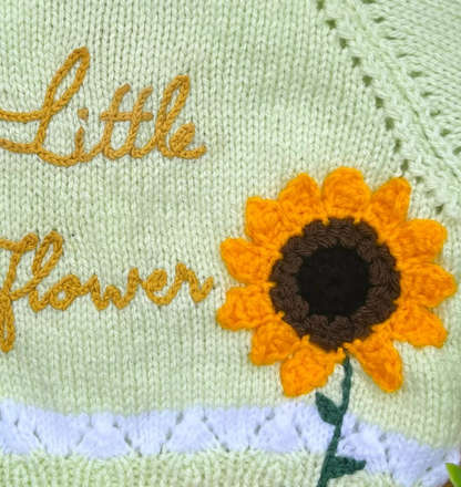 Personalisable sunflower cardigan | Hand-knitted | 1-5
