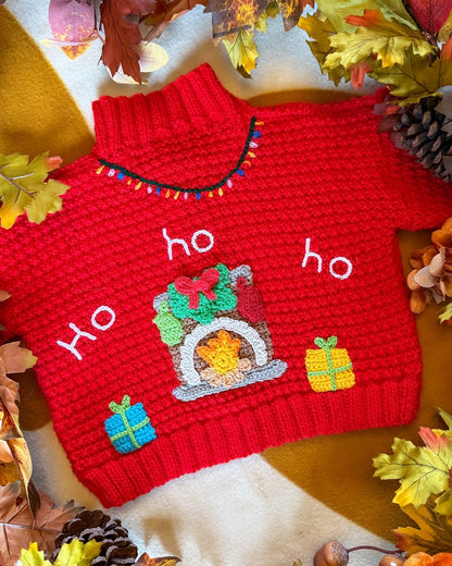 Handmade Christmas cardigan 12-18 months in red with festive decor and holiday motifs