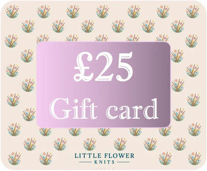 Personalised kids knitwear gift card from Little Flower Knits with a 25 pound value and floral design