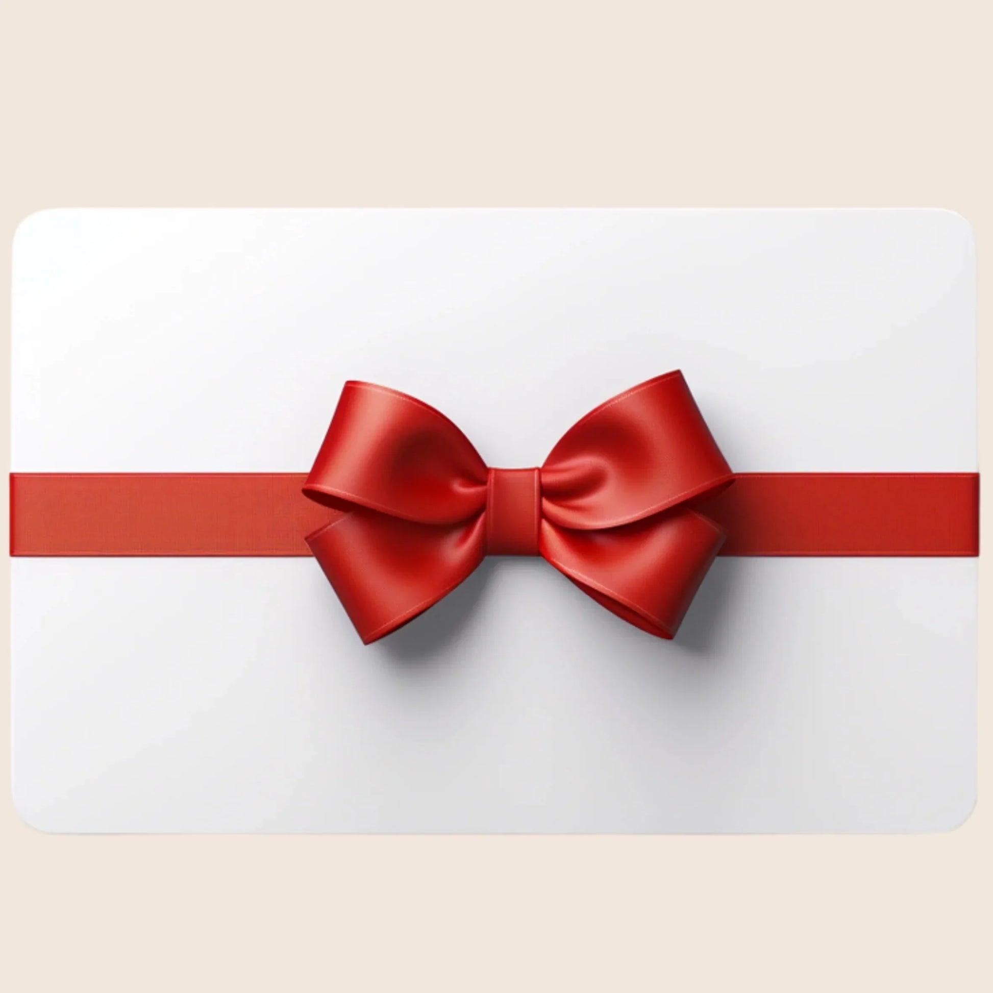 White card with red ribbon and bow for personalised kids knitwear gift card by Little Flower Knits