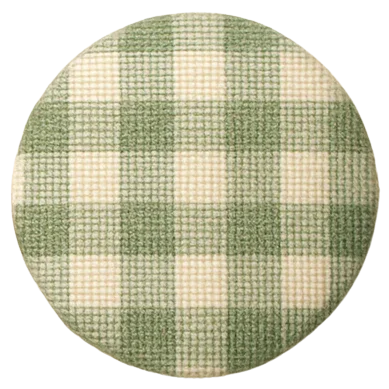 Round fabric-covered button with green and cream check pattern featuring unique kids cardigan buttons