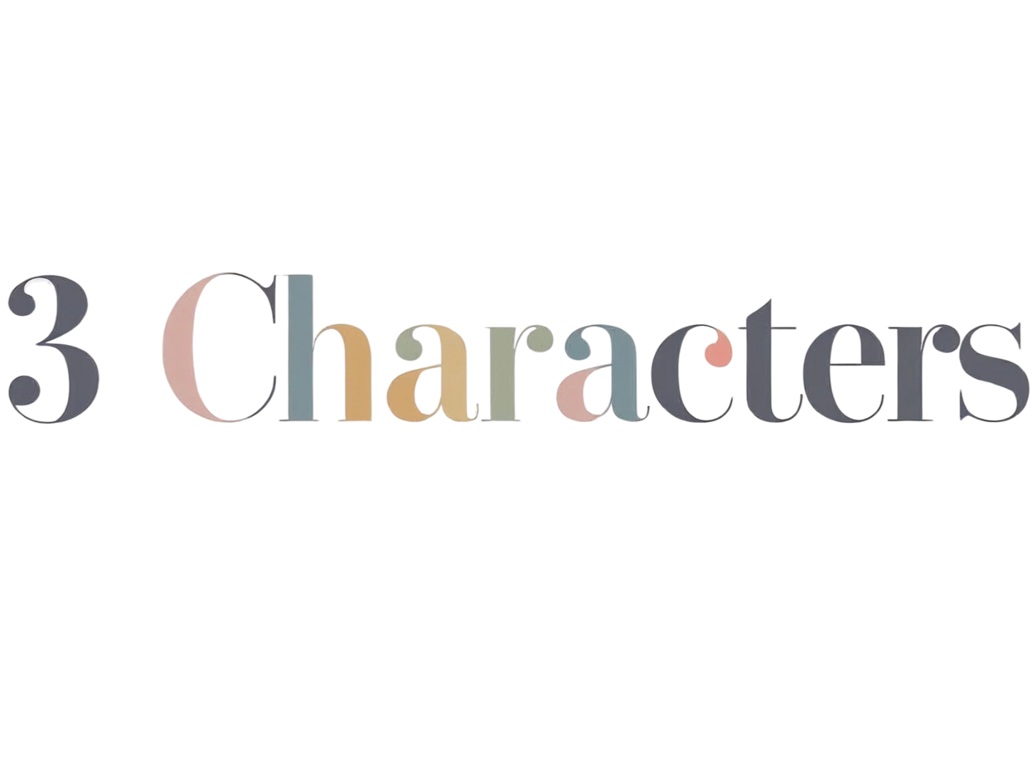 3 characters text design in pastel colours representing unique kids gifts with custom embroidery